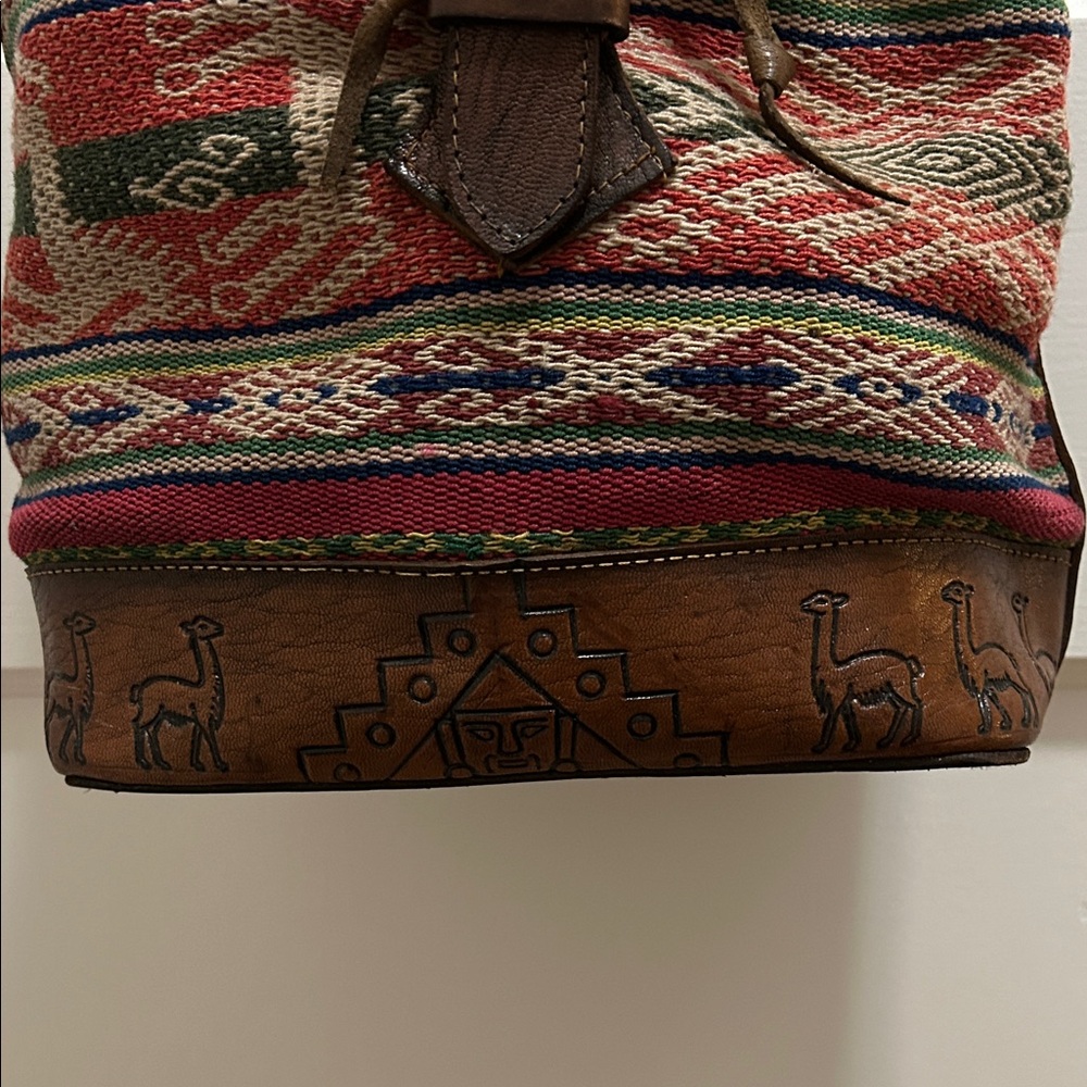Moroccan Bag Brown Leather Green Suede Crossbody Camel Inlay Bohemian Festival - Picture 2 of 12